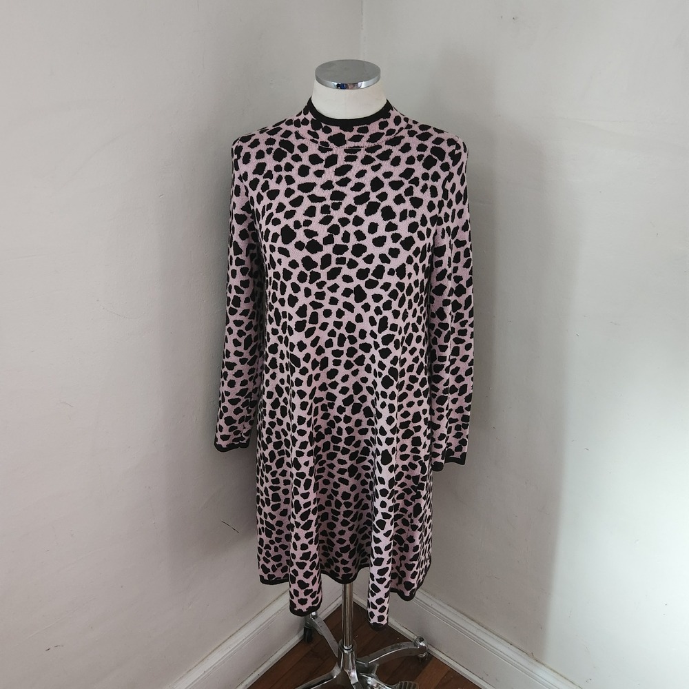Ann Taylor Petite Pink Brown Animal Print Mock‎ Neck Sweater Dress MP